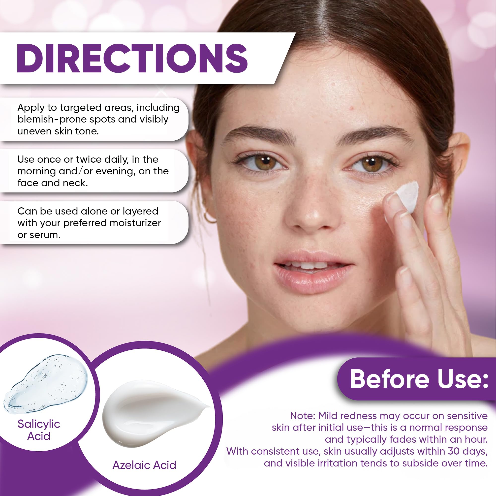 Closeup of clean skin after using AOBBIY azelaic acid cream