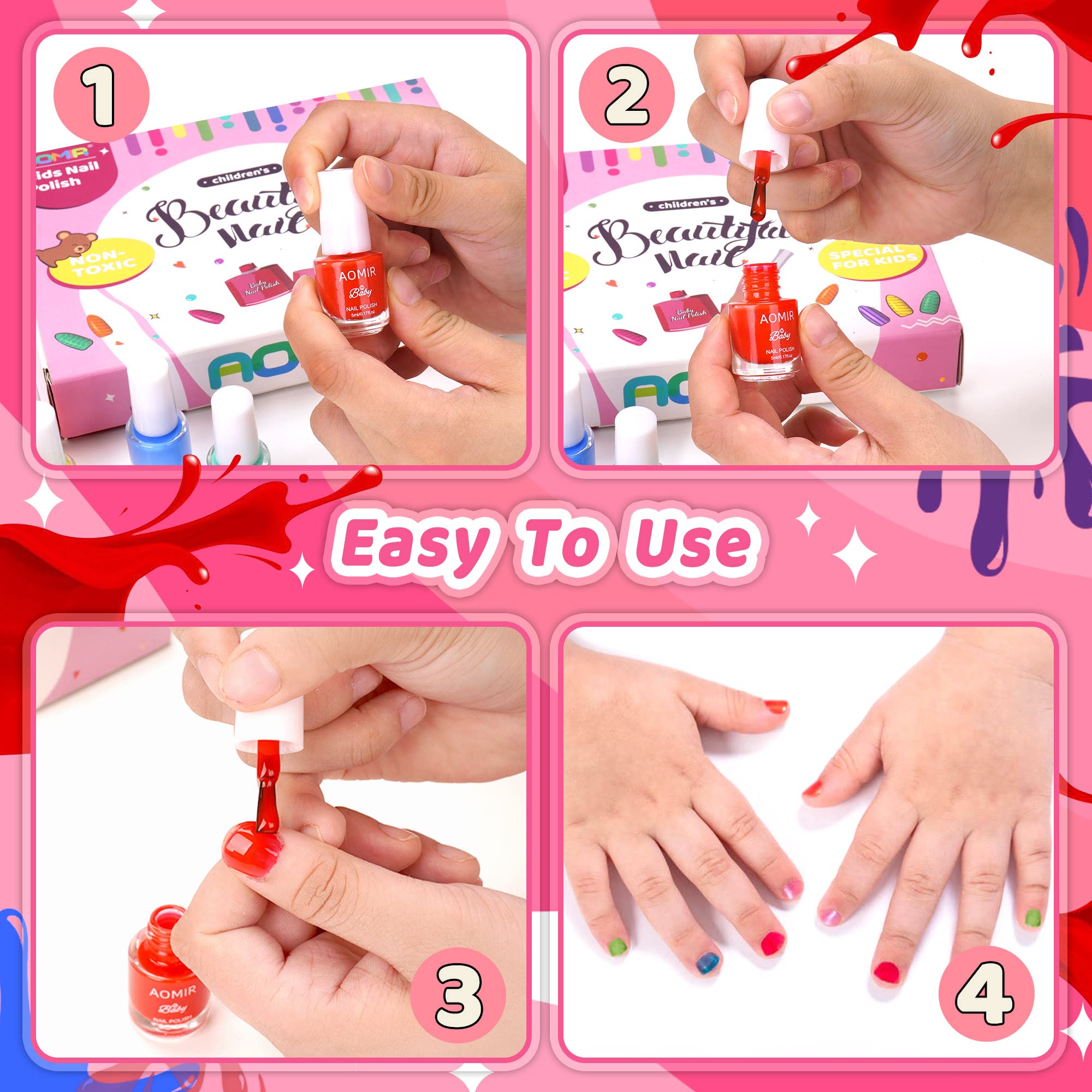 AOMIR esmalte para niños, aplicación fácil en uñas pequeñas.