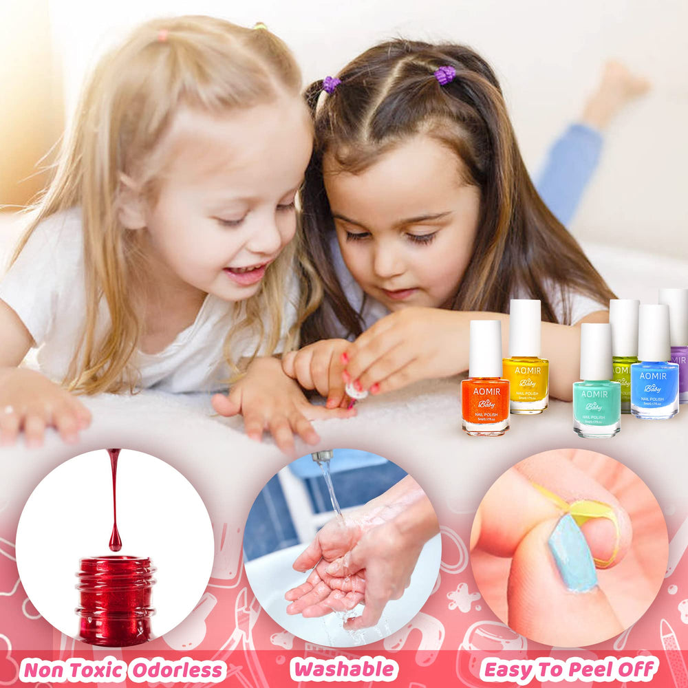 AOMIR esmalte para niñas, manos jugando con colores vivos.