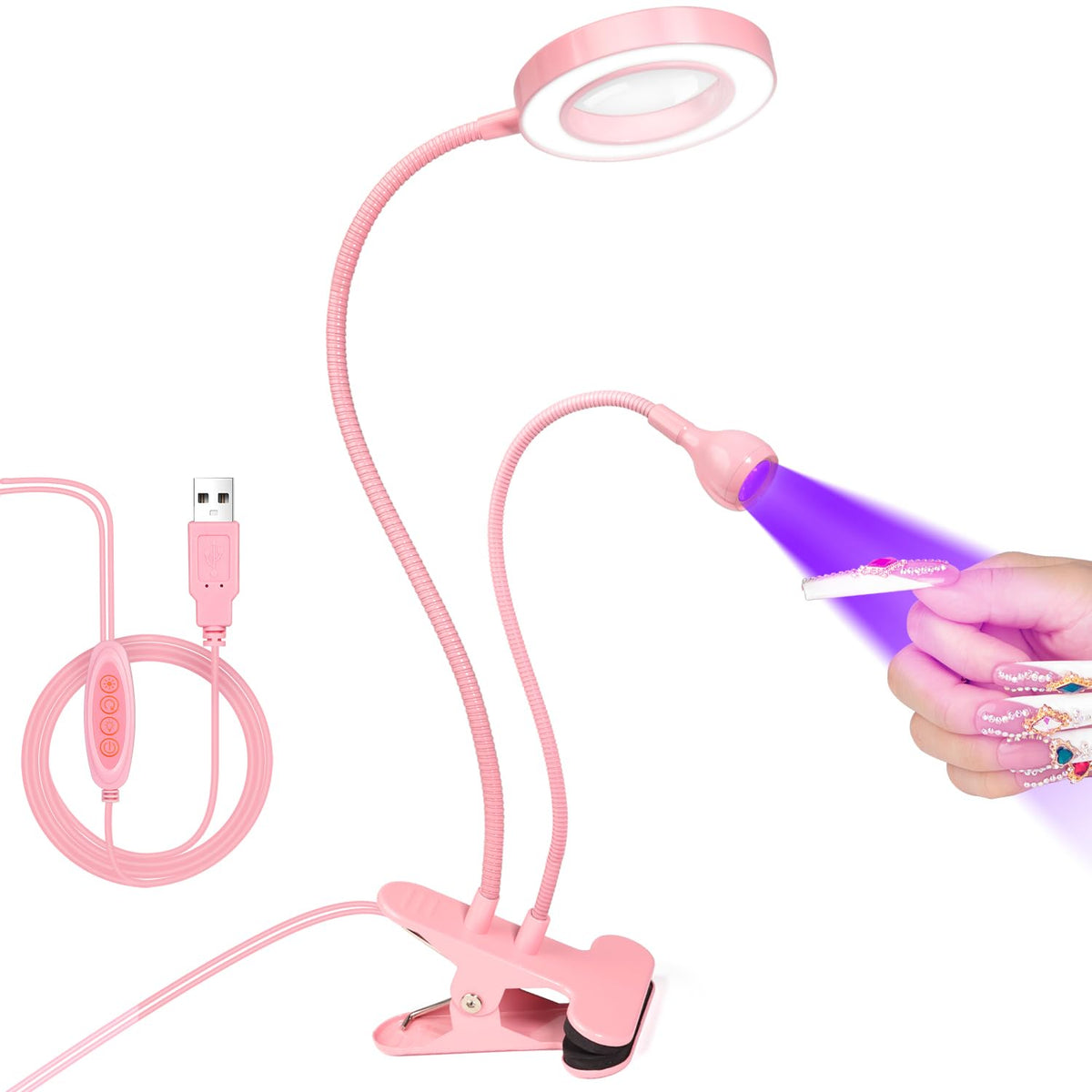 Lámpara AORAEM UV/LED para uñas con doble cabezal y lupa 6X para precisión
