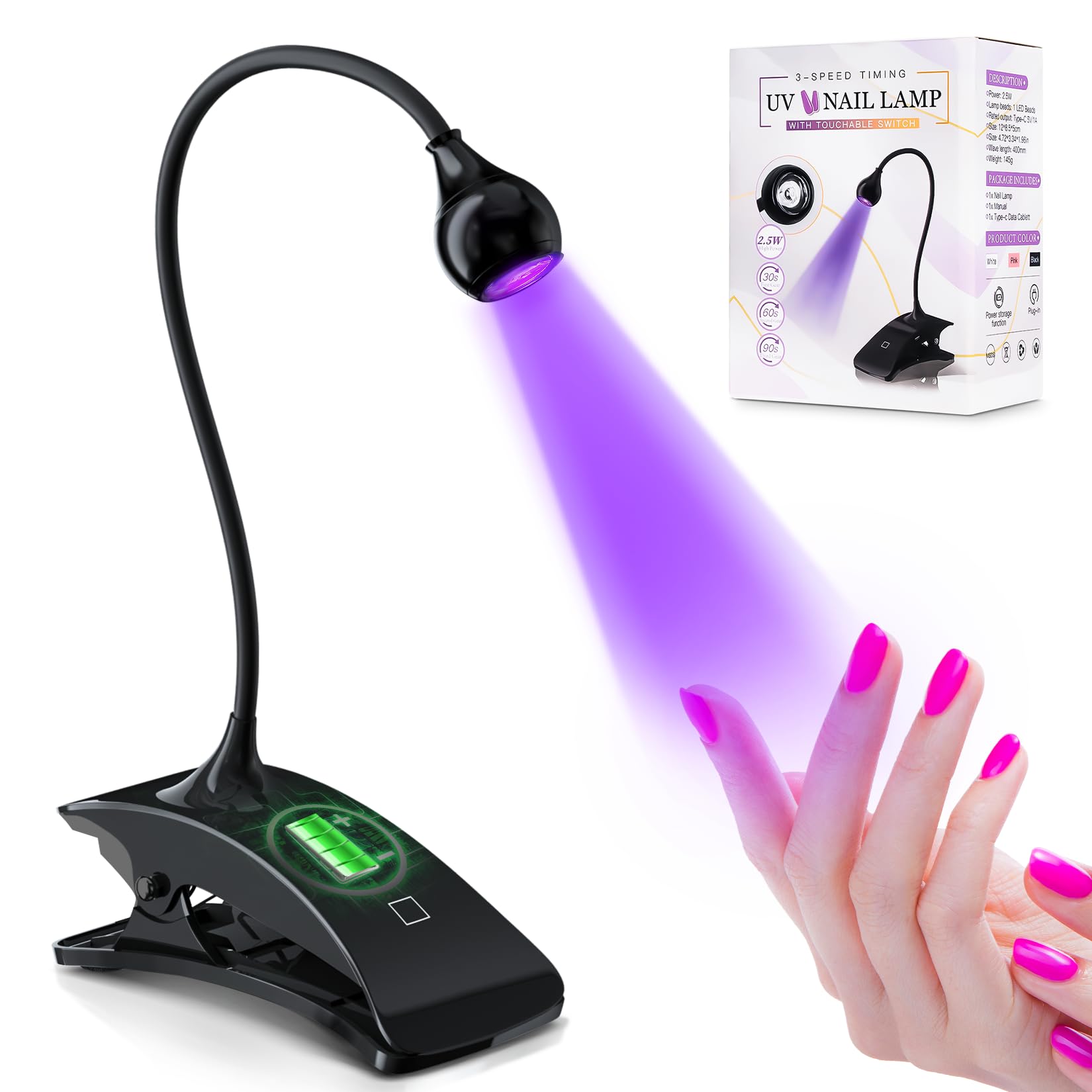 Lámpara UV AORAEM 3W recargable, luz eficiente para secar uñas en casa.