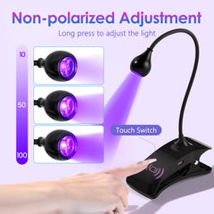 Lámpara UV AORAEM con abrazadera para fijarla a la mesa durante manicura.