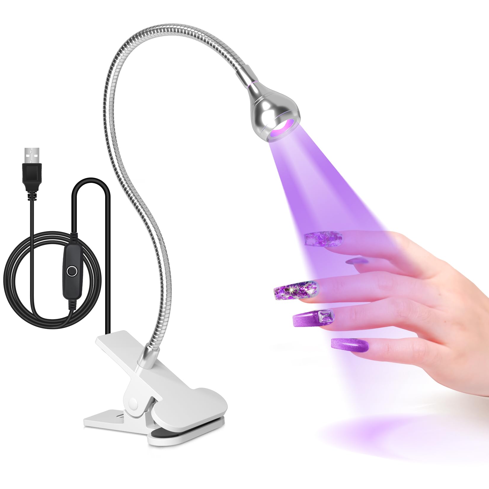 Lámpara AORAEM UV-LED para uñas con brazo flexible para posicionar.
