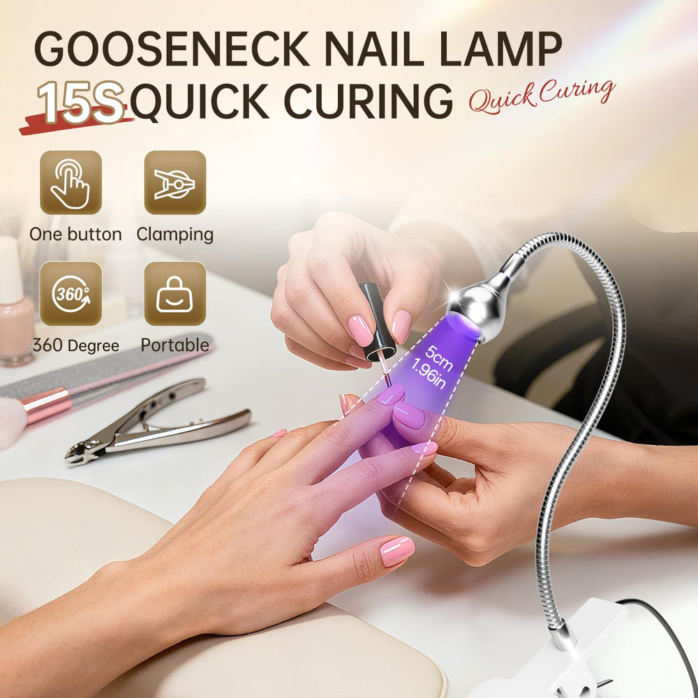 Lámpara UV-LED AORAEM con pinza para fijar en mesa o cabecera.