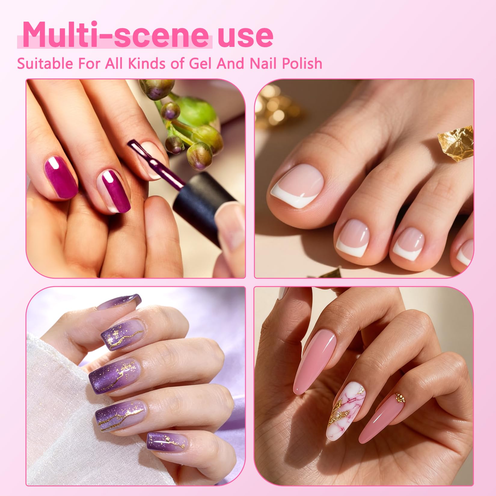 Curado rápido de gel para uñas con luz morada suave.