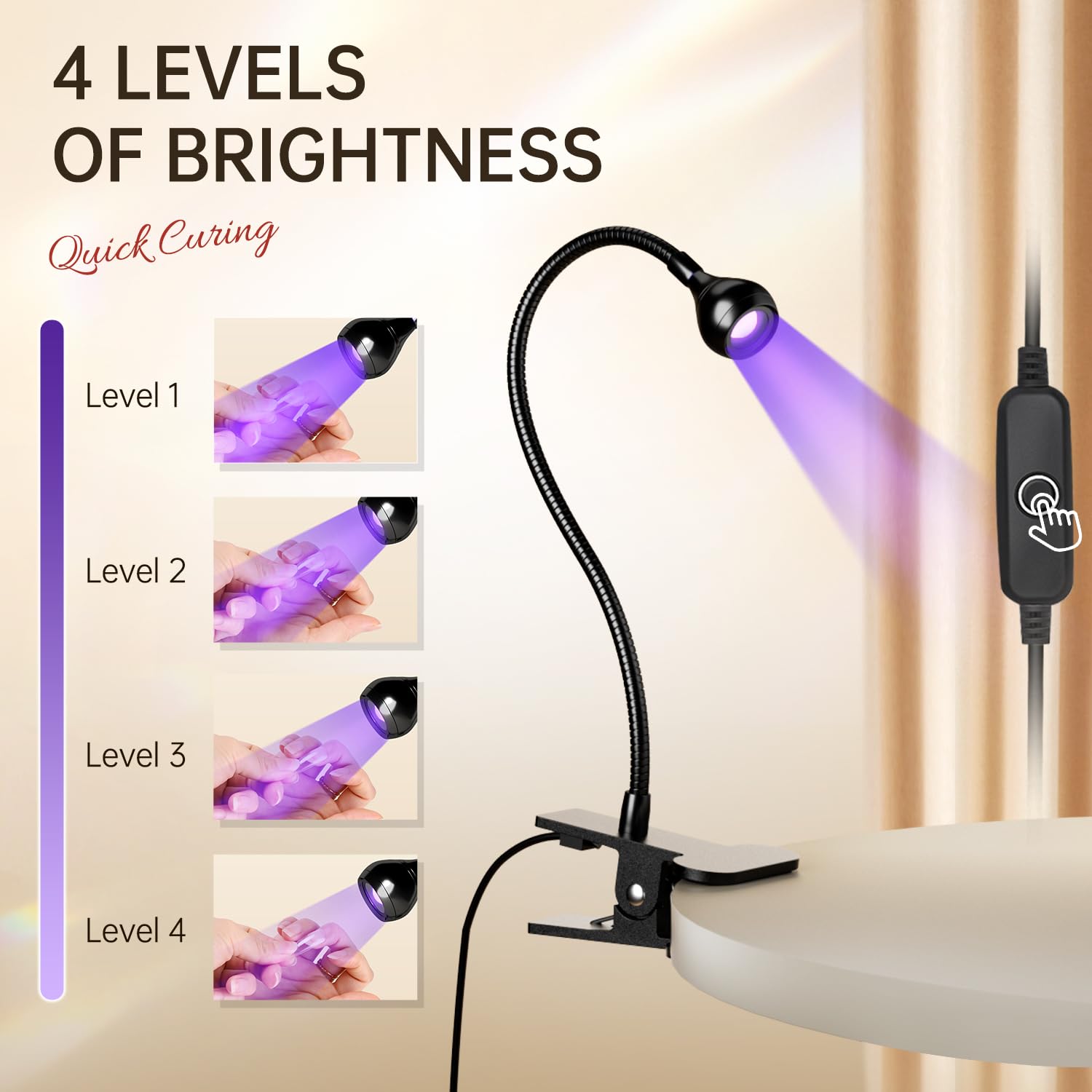 AORAEM luz led 3W para uñas ofrece curado rápido sin dañar la piel.