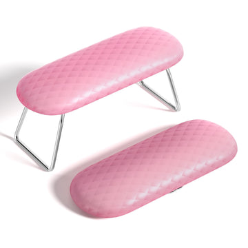 Reposabrazos AORAEM para uñas rosa ofrece soporte cómodo para sesiones de manicura.