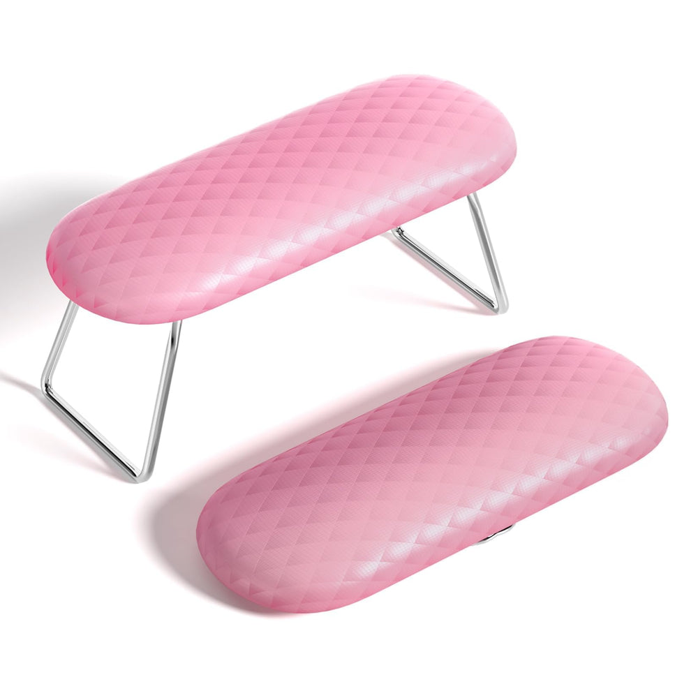 Reposabrazos AORAEM para uñas rosa ofrece soporte cómodo para sesiones de manicura.