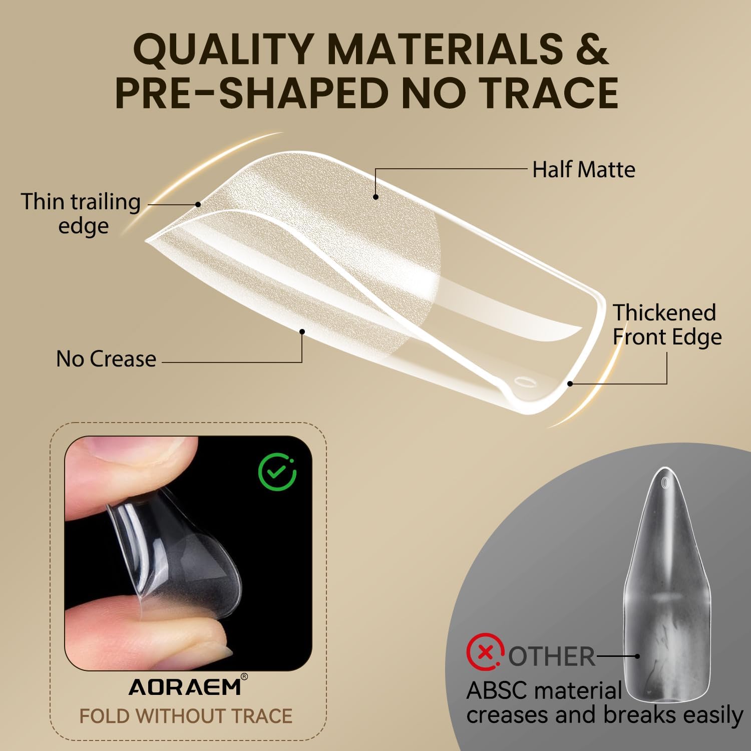 AORAEM tips soft-gel cubren completamente la uña con acabado liso