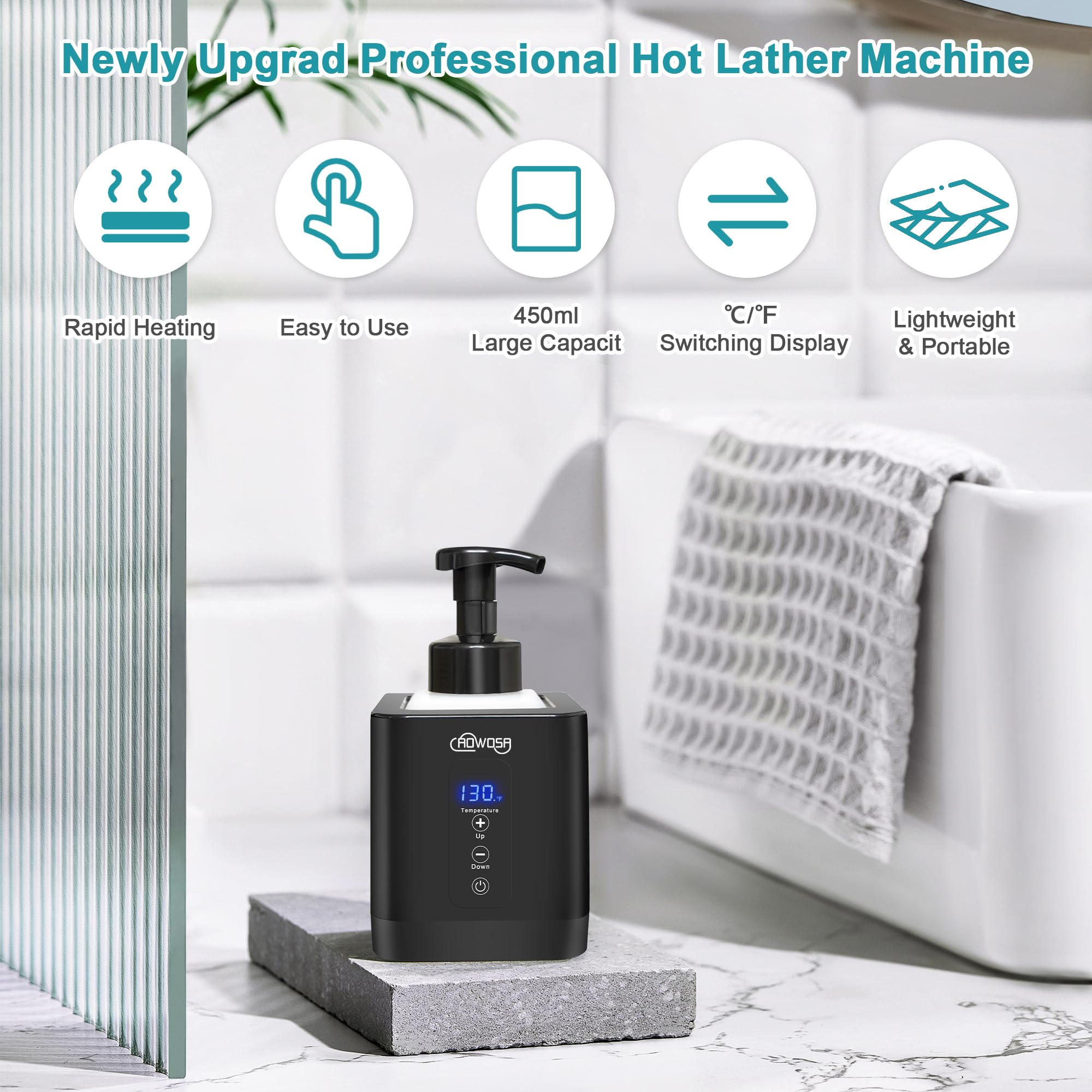 AOWOSA máquina espuma caliente, calentamiento 360°, espuma rápida y uniforme.