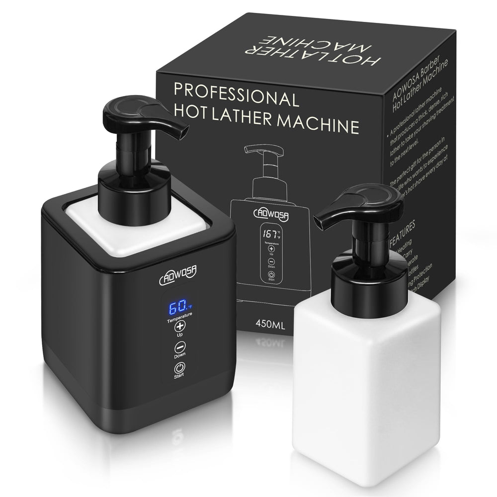 AOWOSA máquina espuma caliente, vista frontal, para un afeitado cómodo y lujoso.