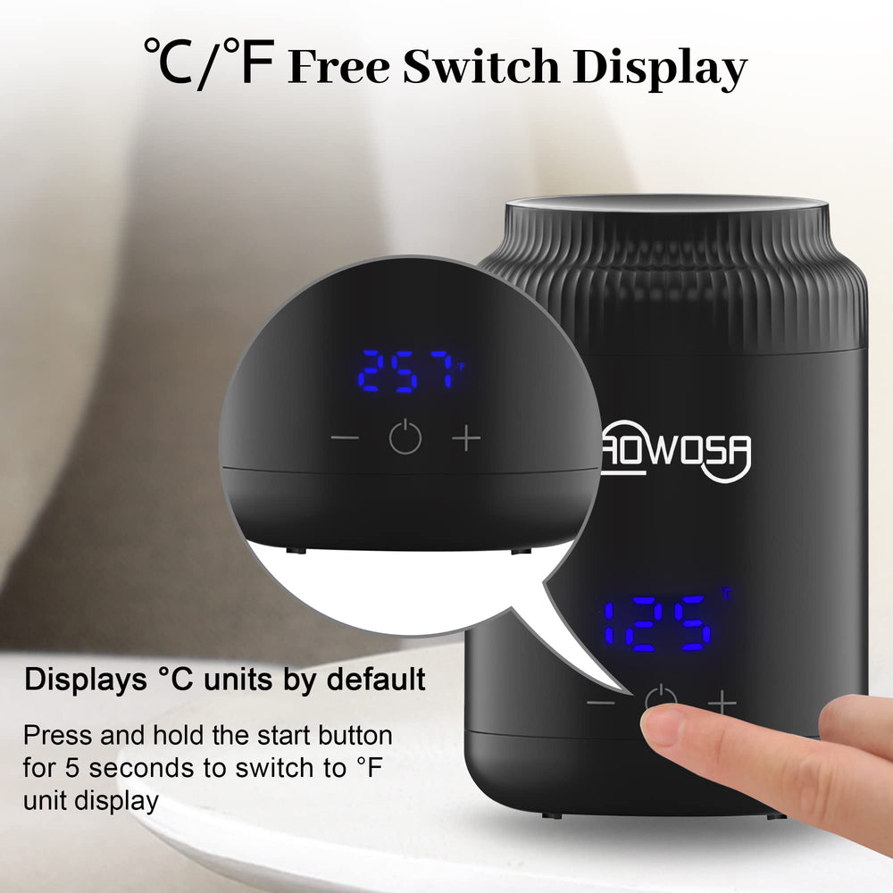 AOWOSA mini calentador de cera con pantalla de lectura clara para control preciso.