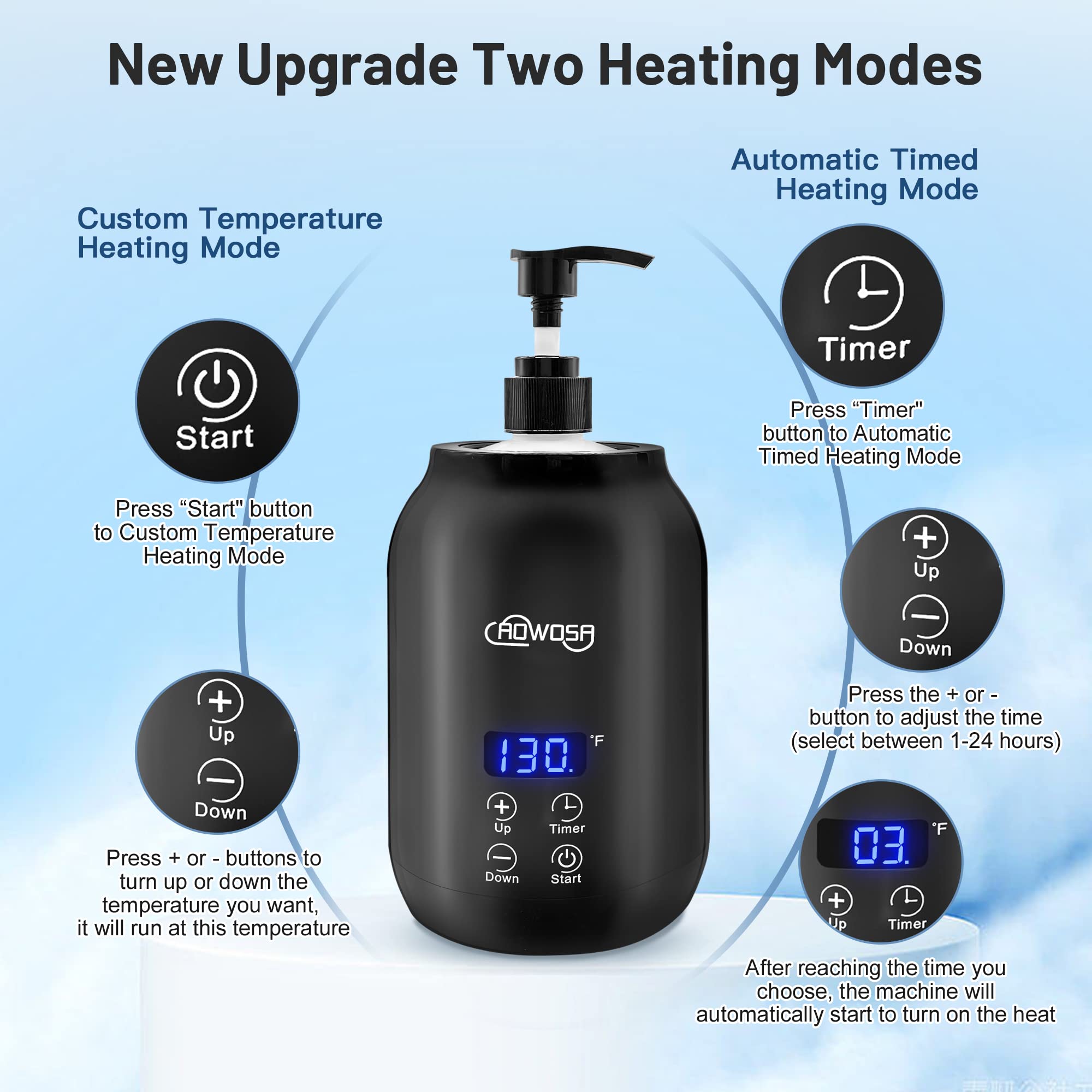 AOWOSA temperatura ajustable 30-65°C para diferentes aceites.