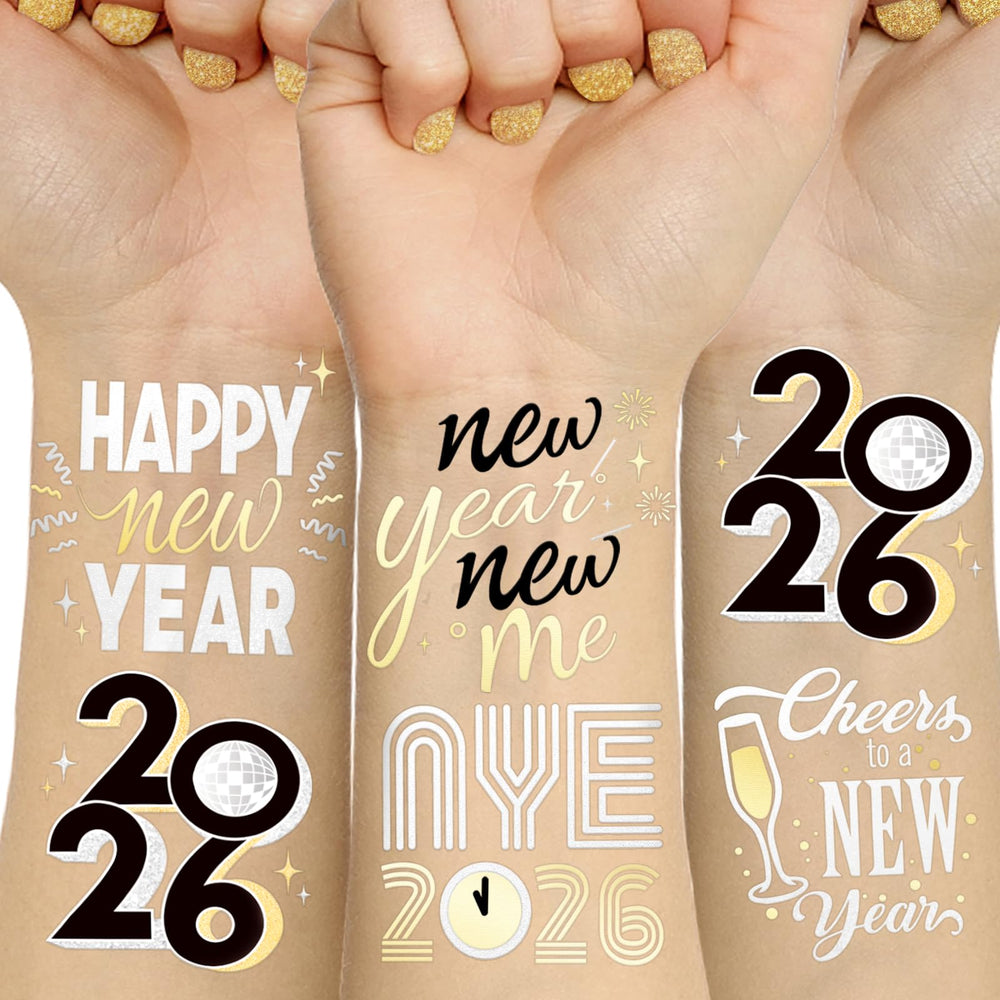 AOYOO tatuajes temporales nye-brillo-dorado, perfecto para un look festivo de año nuevo