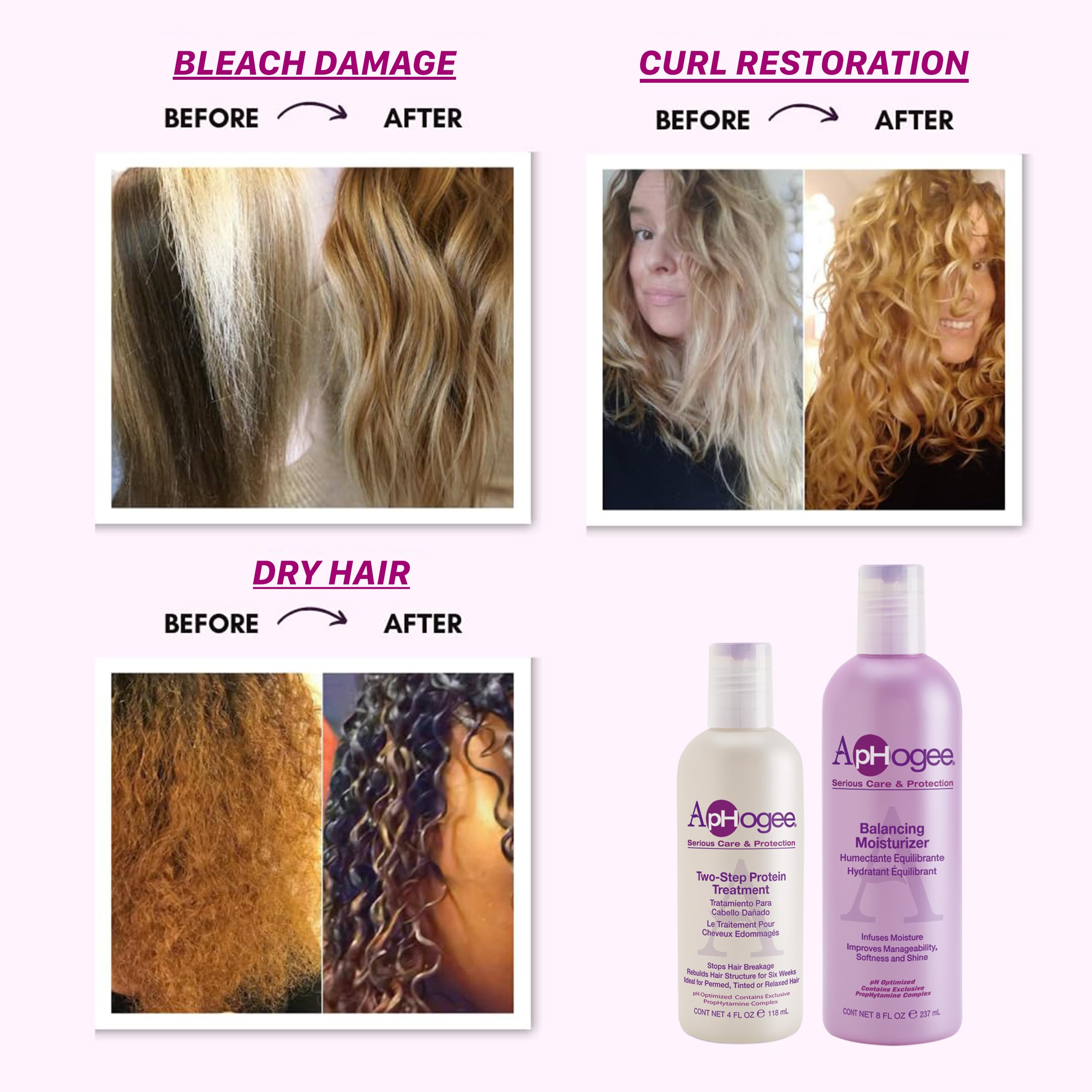 Aphogee cabello brillante y vivo realza apariencia saludable.