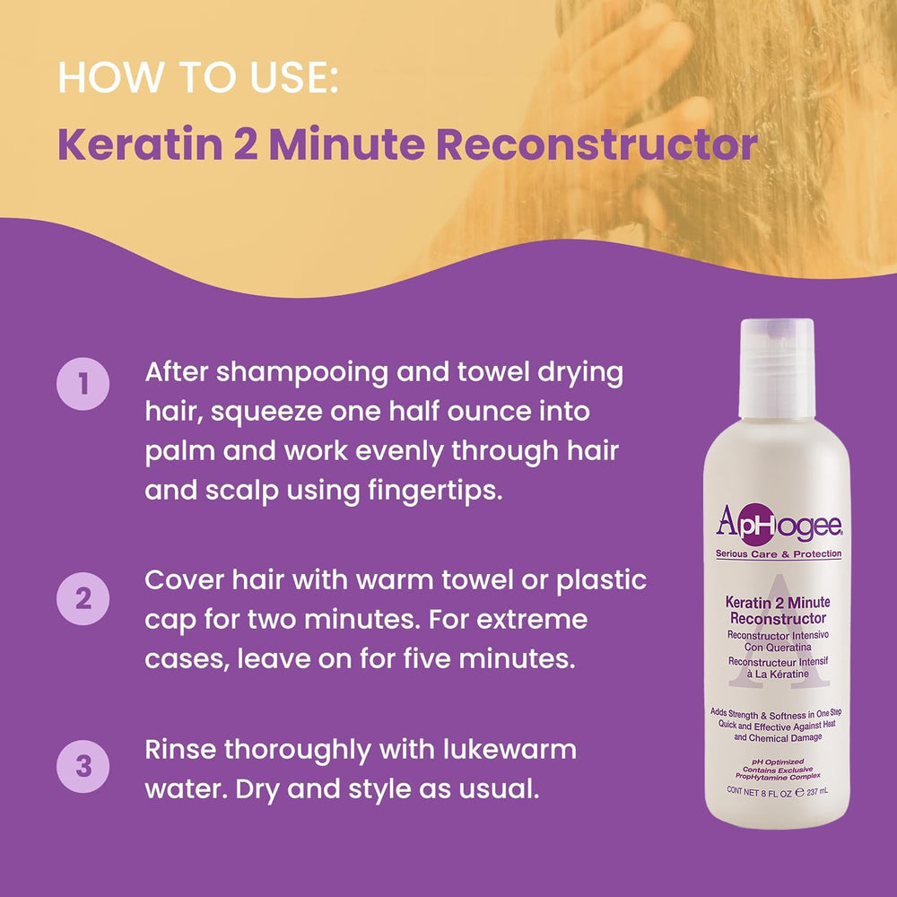 Aphogee Keratina 2 Minutos - cabello suave y manejable tras el uso.