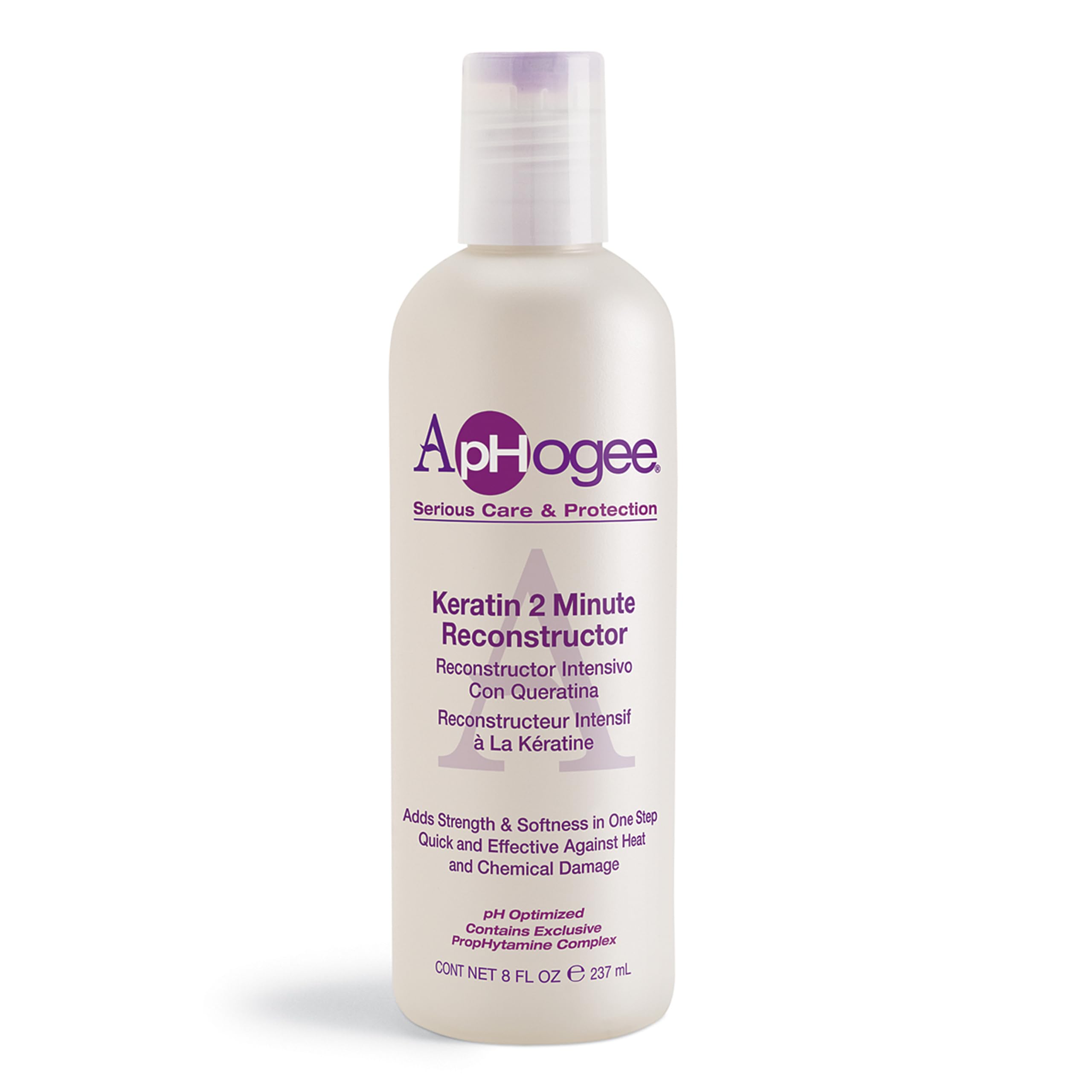 Aphogee Keratina 2 Minutos - botella para cuidado profundo del cabello dañado.