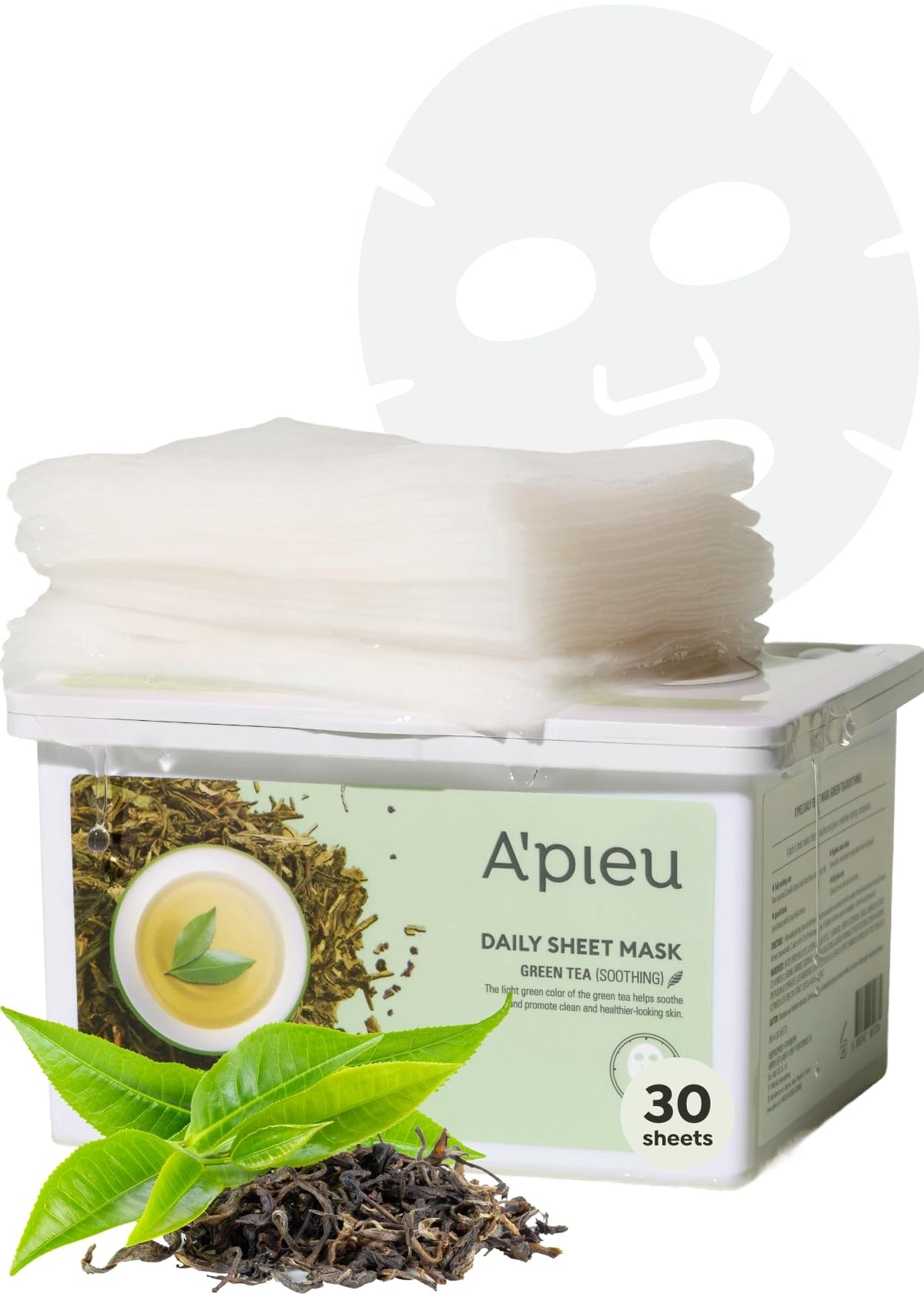 A'PIEU mascarilla de hoja té verde en caja, hidratación suave para piel cansada
