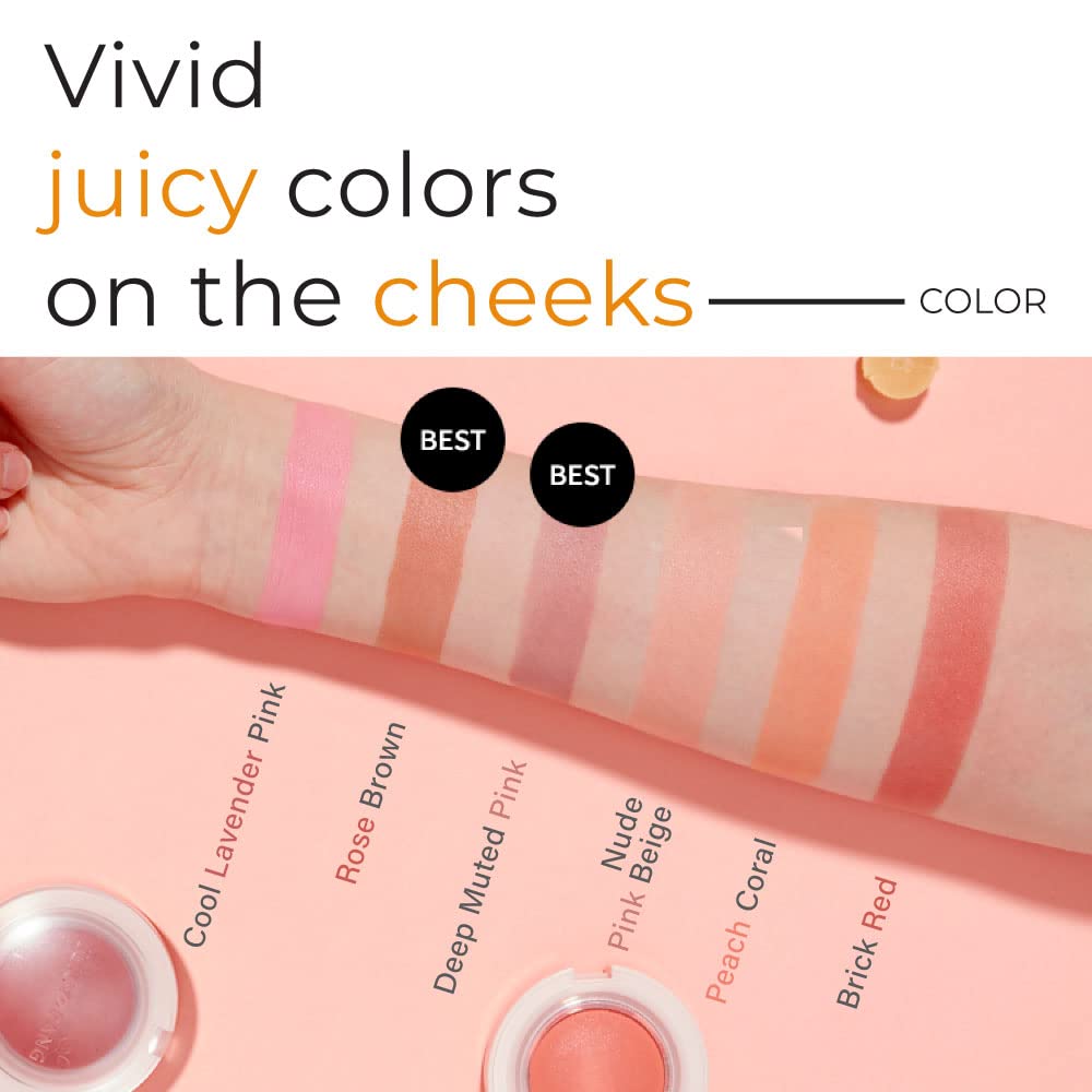 A'PIEU Juicy-Pang Jelly Blusher aplicación con puff para retoques rápidos.