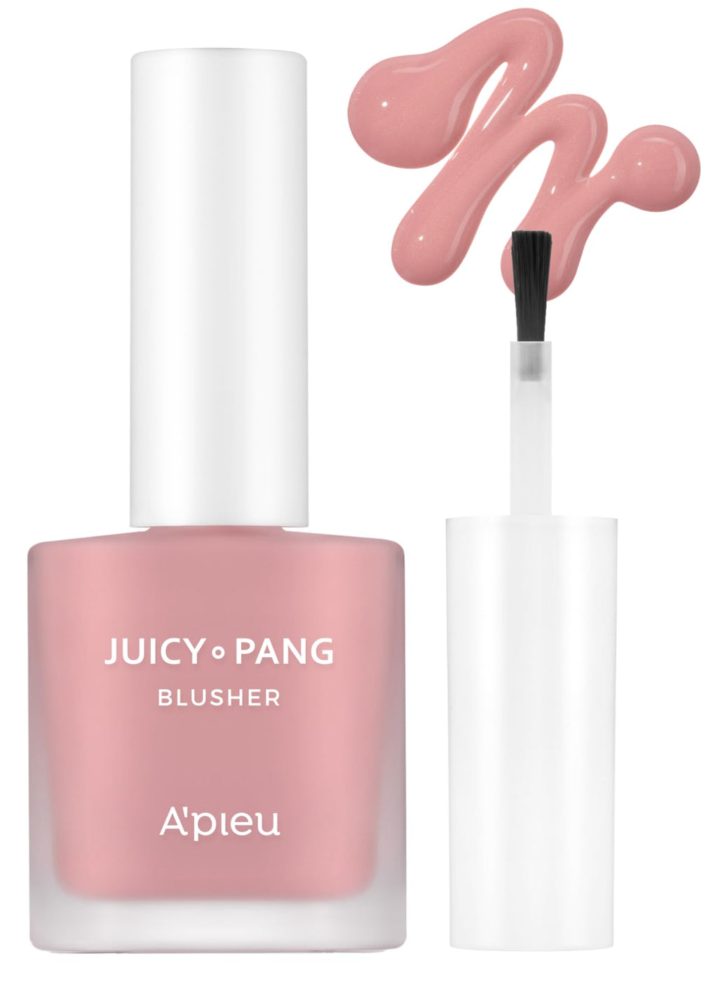 A'PIEU Juicy-Pang Water Blusher muestra aplicación en gotas para un rubor fresco.