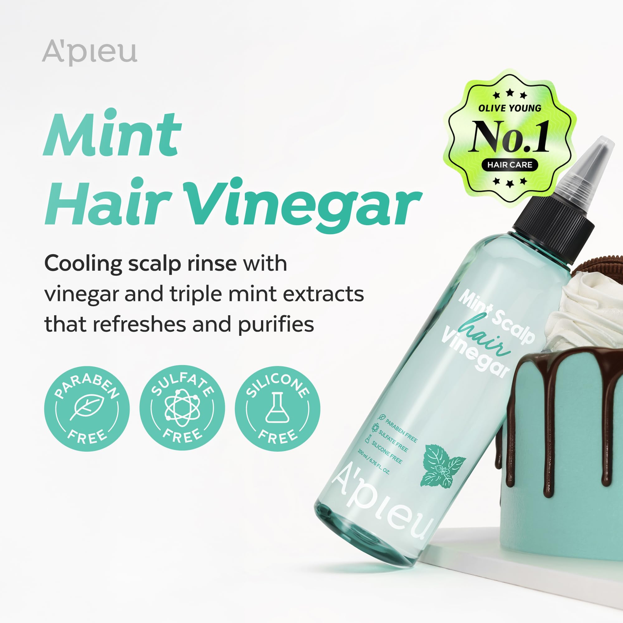 A’PIEU Mint Hair Vinegar: etiqueta de menta para una experiencia fresca y sensorial.