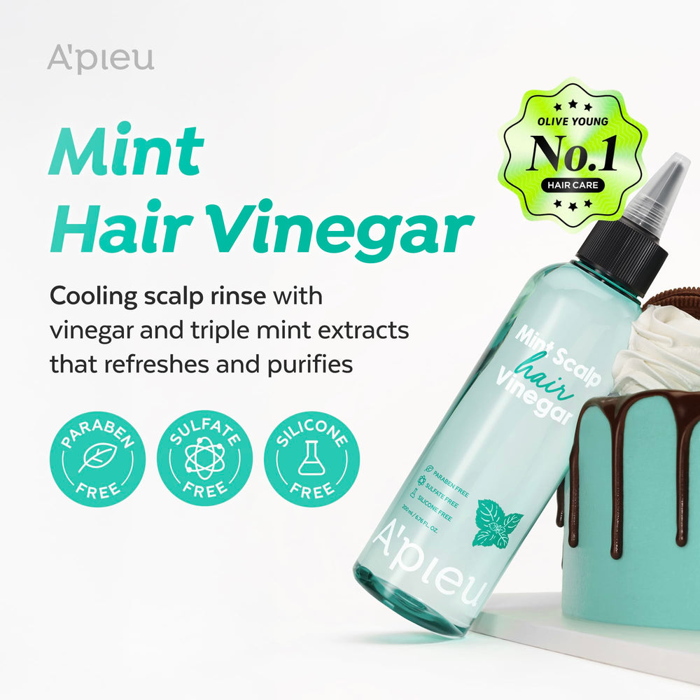 A’PIEU Mint Hair Vinegar: etiqueta de menta para una experiencia fresca y sensorial.