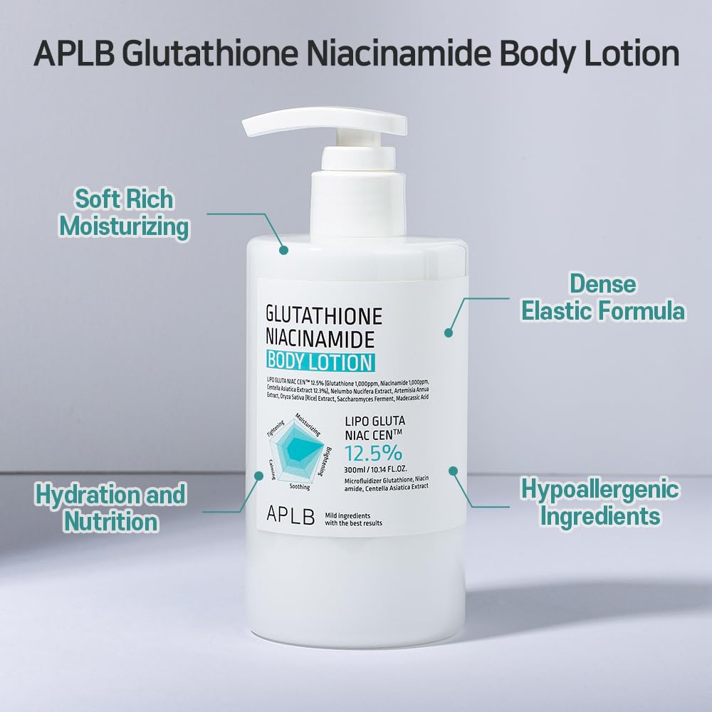 Uso diario de la loción corporal APLB Glutatión Niacinamida