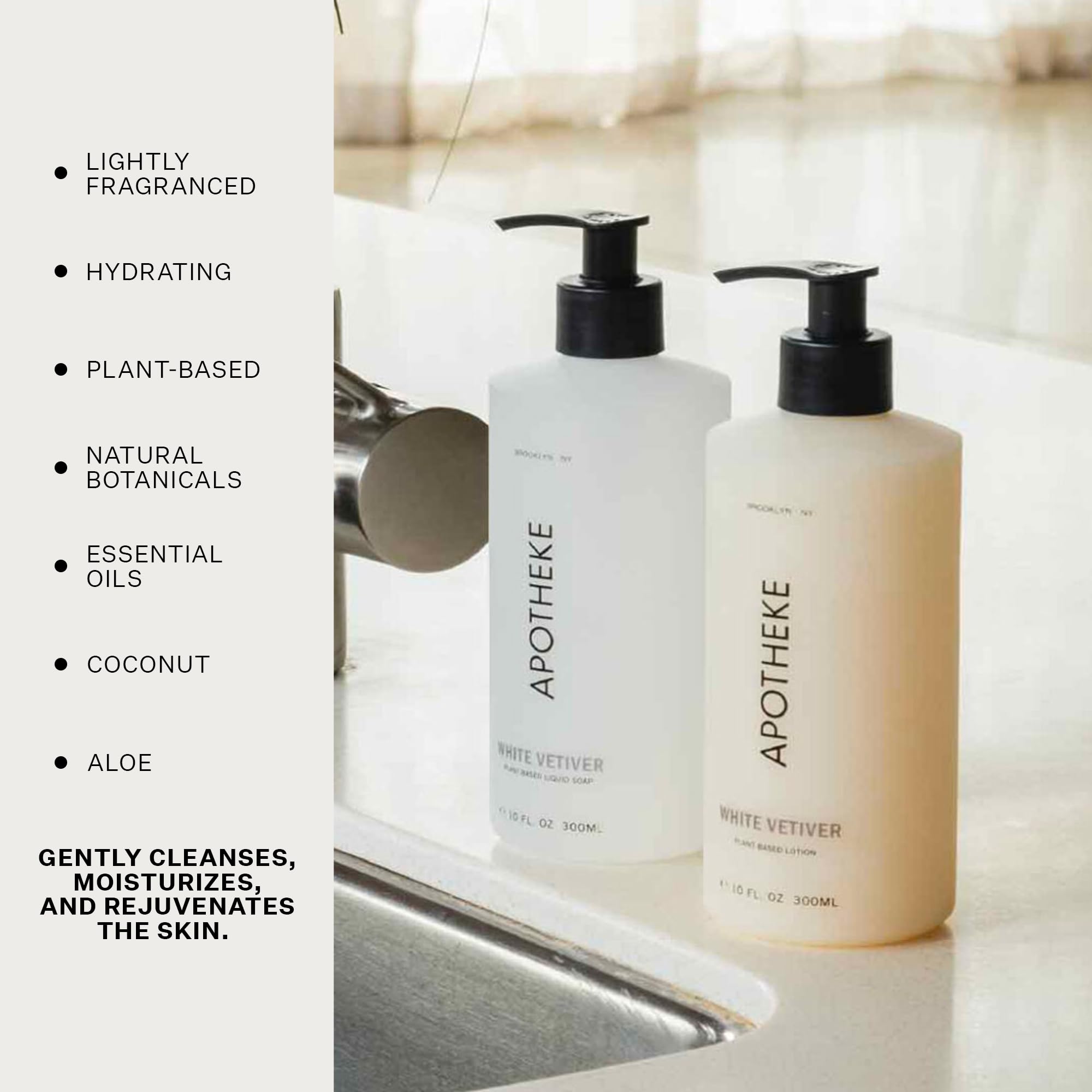 Envase de 10 oz con diseño limpio para cocina o baño.
