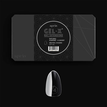 APRÉS Gel-X: caja de 500 puntas en 11 tallas para ajuste perfecto y durabilidad.