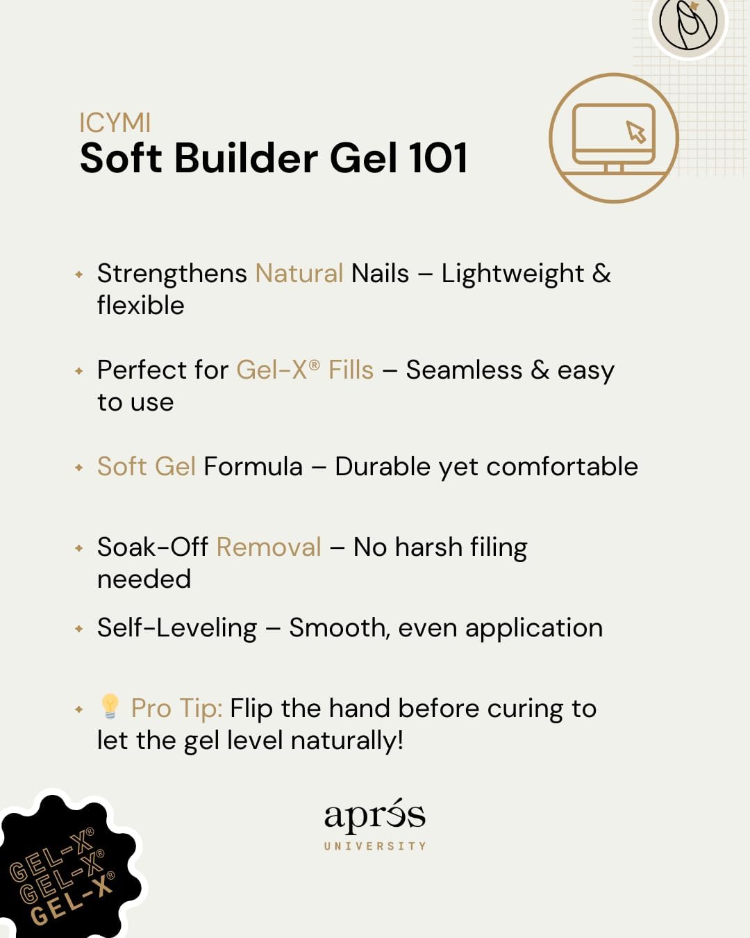 APRÉS Soft Gel Builder, superficie suave, acabado profesional en casa