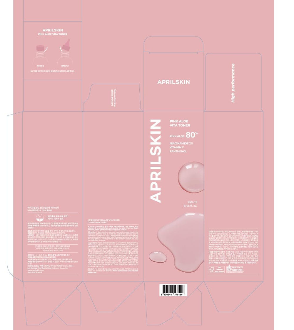 APRILSKIN Aloe Rosada Toner: empaque limpio que facilita almacenamiento ordenado.