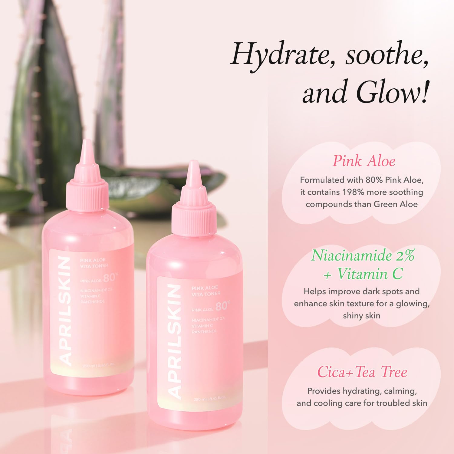 APRILSKIN Aloe Rosada Toner: envase vegano y limpio, alineado con estándares.
