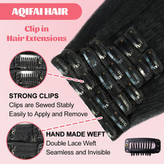 Aqifai clip-in con 20 clips para sujeción segura y uso fácil.