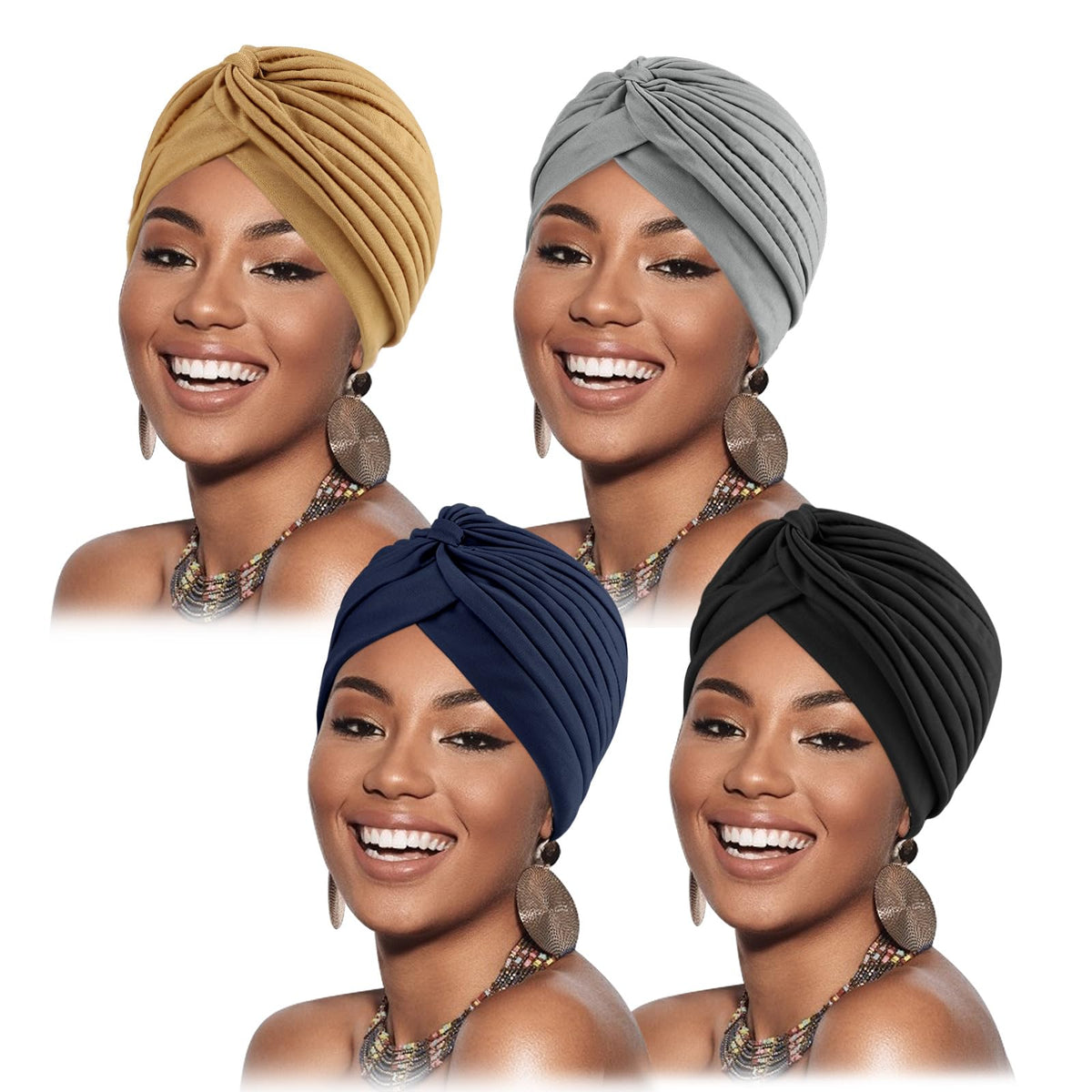 AQOKKA turbante elástico con pliegues, ajuste cómodo y transpirable.