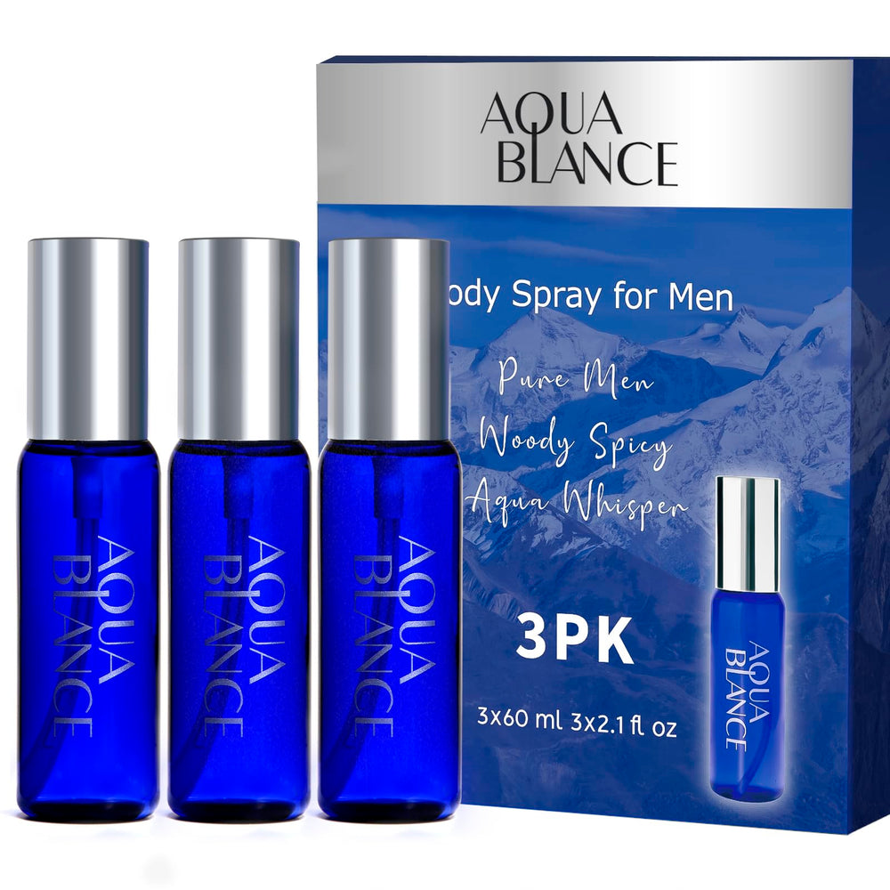 AQUA BLANCE aerosol corporal para hombre; fragancia fresca para uso diario.