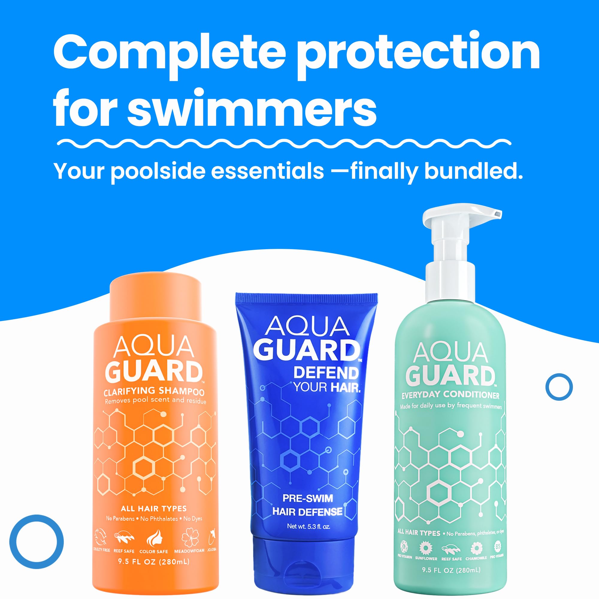 AQUA GUARD Champú Post-Nado: limpia y restaura el cabello después de la exposición al cloro.