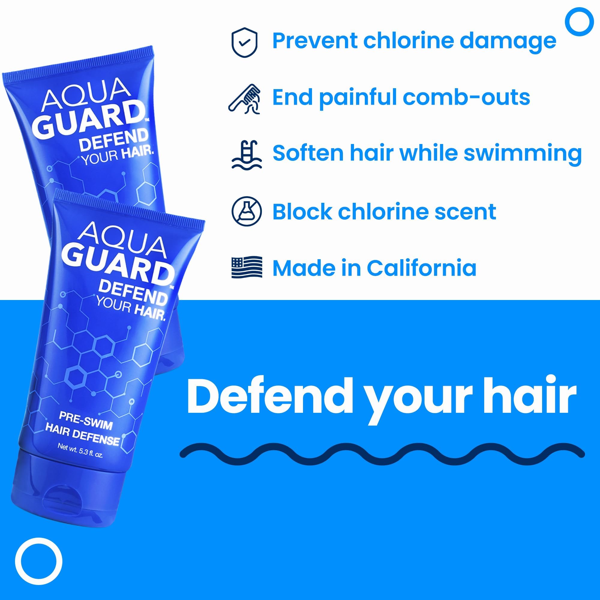 Manos aplicando AQUA GUARD en cabello antes de nadar
