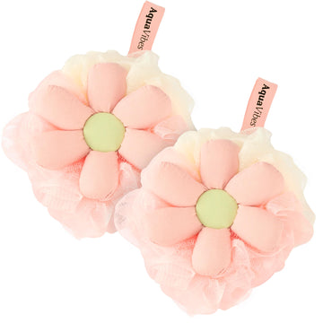 Esponja AquaVibes lufa flor, diseño exfoliante suave para la ducha.