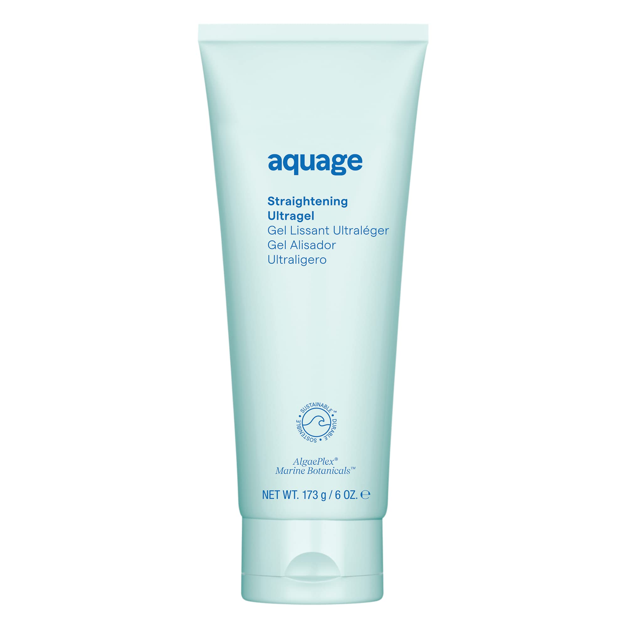 Aquage Ultragel, botella frontal, gel ligero para alisar rizos con brillo.