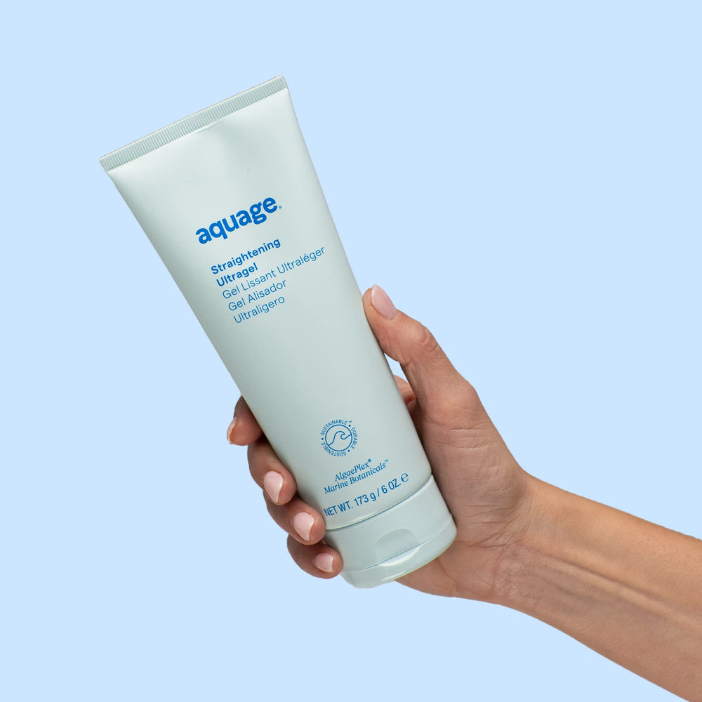 Aquage Ultragel, etiqueta muestra AlgaePlex, botanias marinas para suavidad.