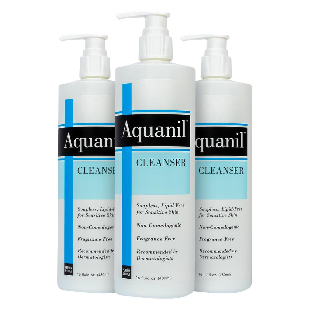 Aquanil limpiador: botella vertiendo, limpieza suave para piel sensible