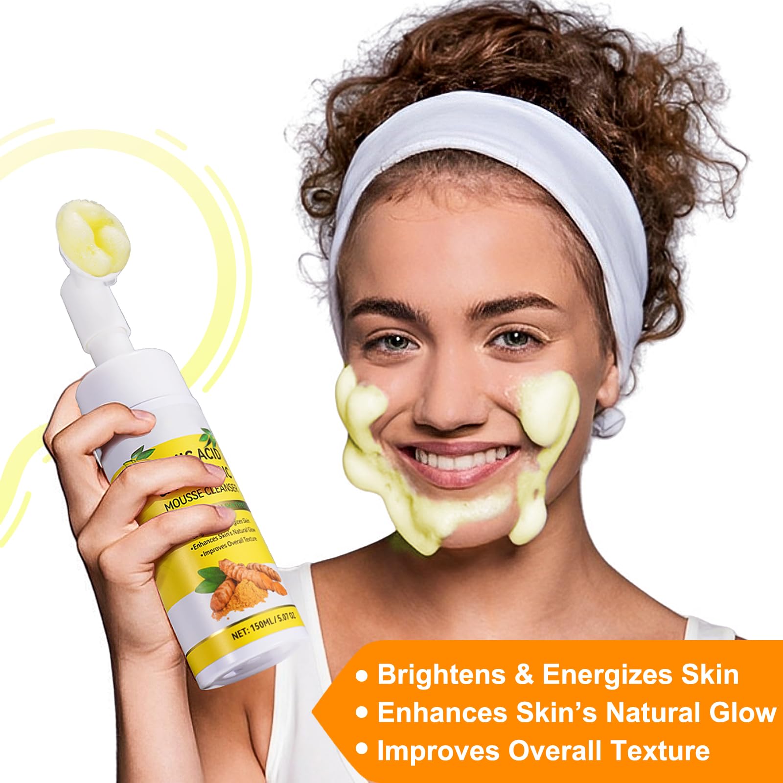 Apto para pieles normales a sensibles con A r b c r n Turmeric Cleansing Mousse