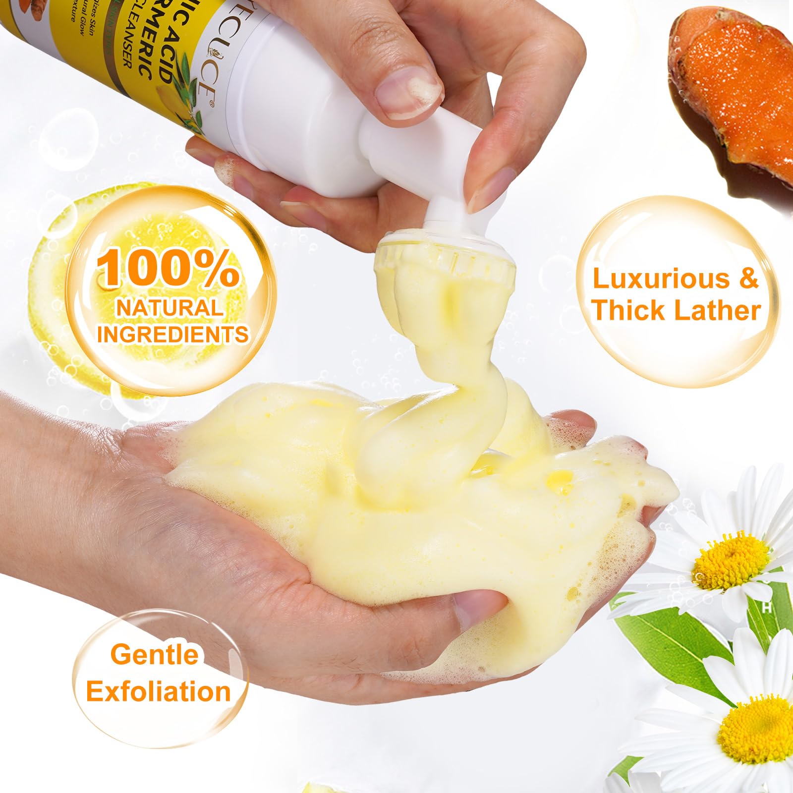 Ingredientes naturales de cúrcuma y miel en A r b c r n Turmeric Cleansing Mousse