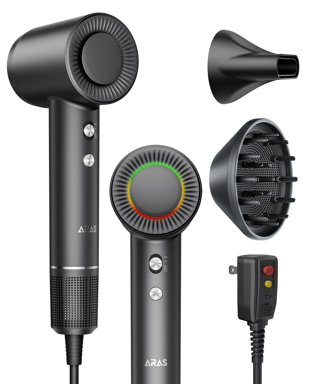 ARAS secador de pelo con motor brushless para secado rápido y eficiente.