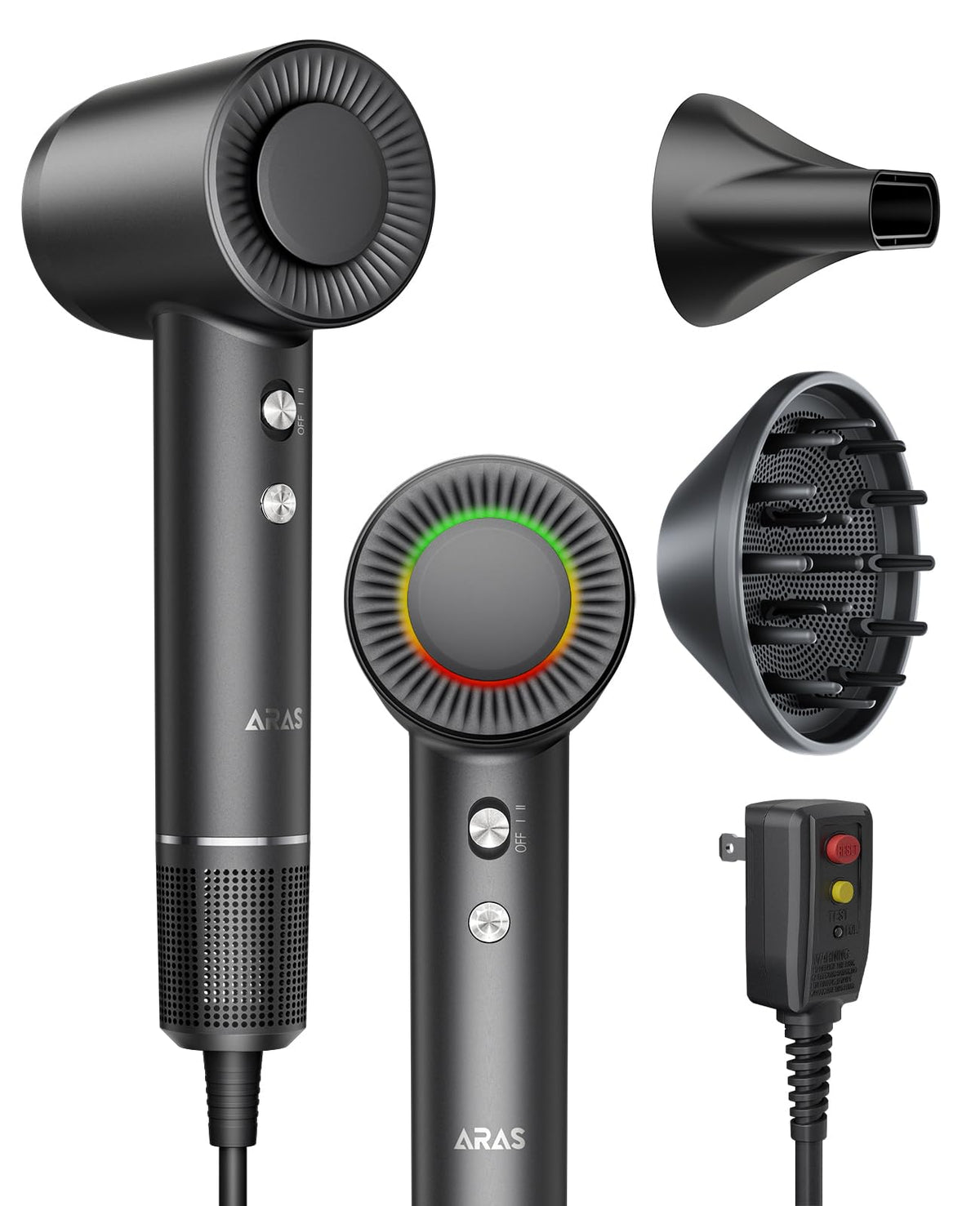 ARAS secador de pelo con motor brushless para secado rápido y eficiente.