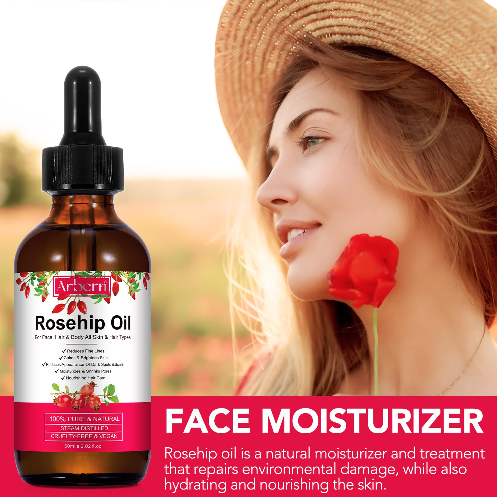 A r b c r n aceite para rostro y cuerpo, hidratación uniforme.