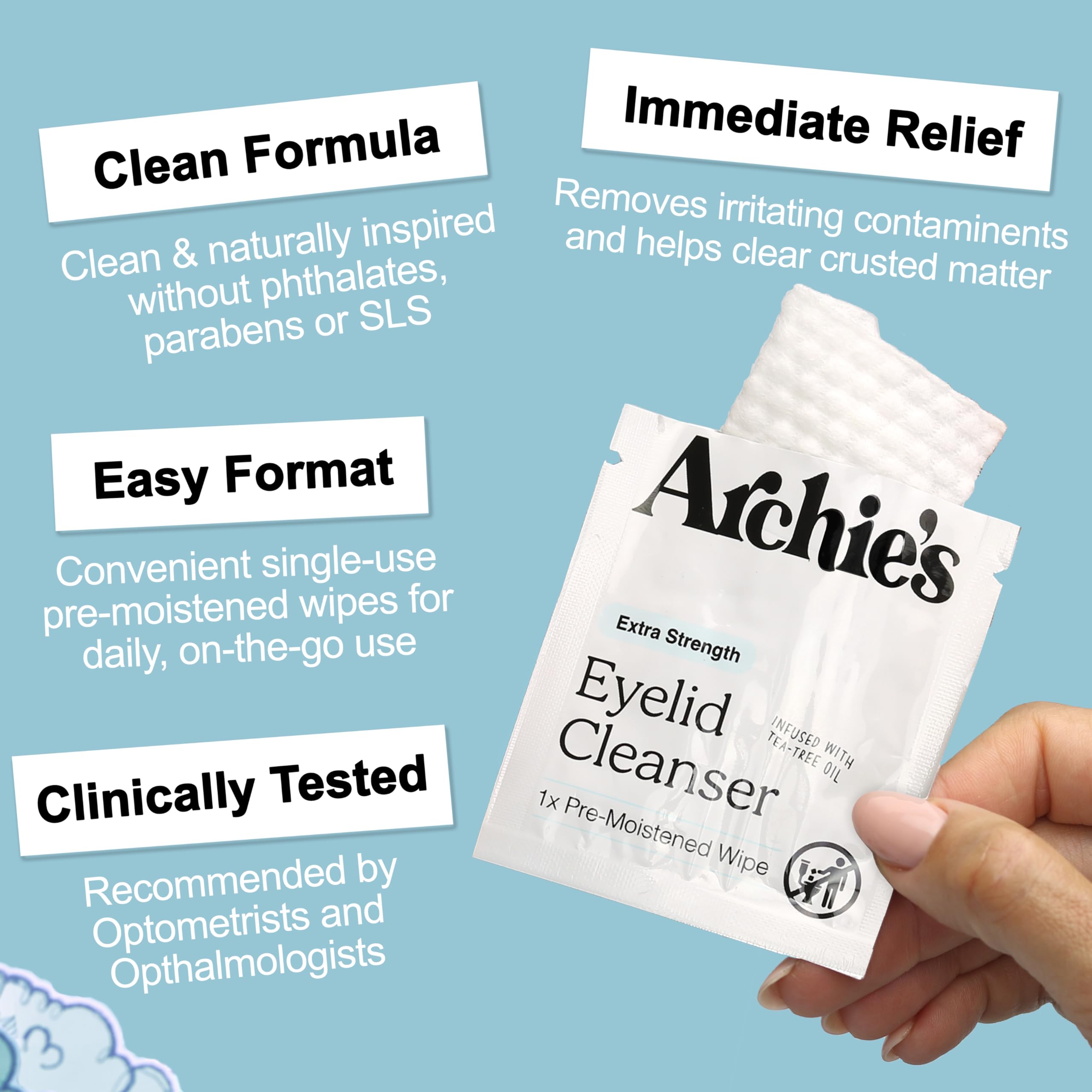 Archie's Remedies, toallitas humedas, textura suave que desliza sin irritar.