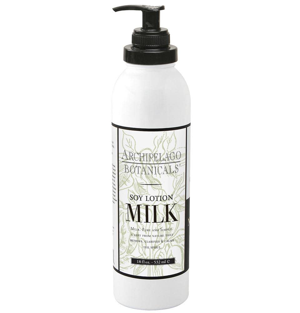 Archipelago Botanicals Soy Milk Lotion en frasco-18oz, hidratación suave para piel seca.
