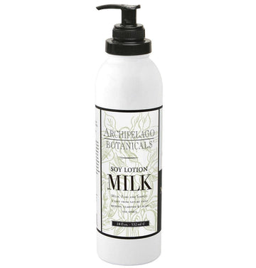 Archipelago Botanicals Soy Milk Lotion en frasco-18oz, hidratación suave para piel seca.