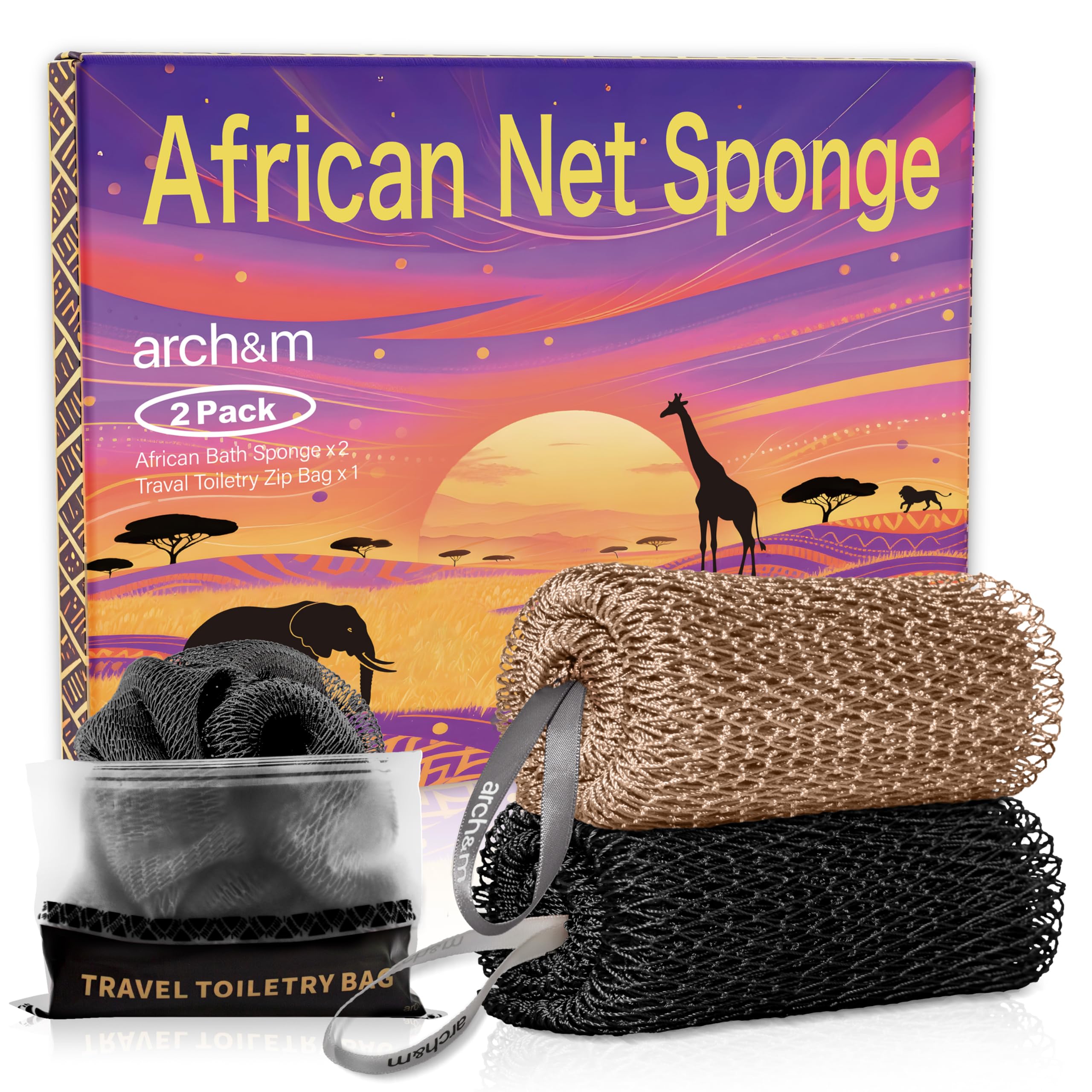 ARCH&M esponja de red africana con exfoliacion profunda para piel suave